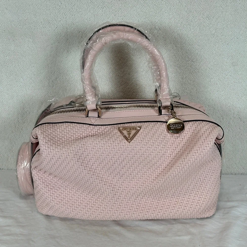 Guess Los Angeles Pink Woven Satchel Bag and Matching Wallet Set NEW